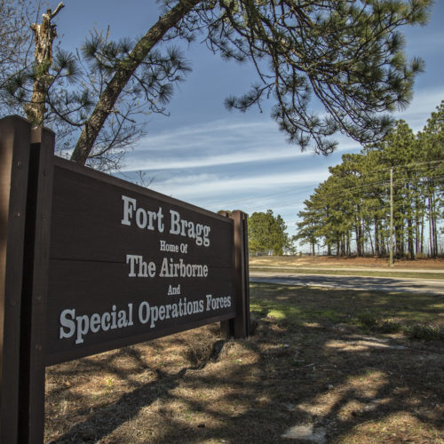 Fort Bragg, USA - February 4, 2014: The sign at the entrance of Fort Bragg, NC.